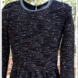 Black speckled dress with black faux leather trim